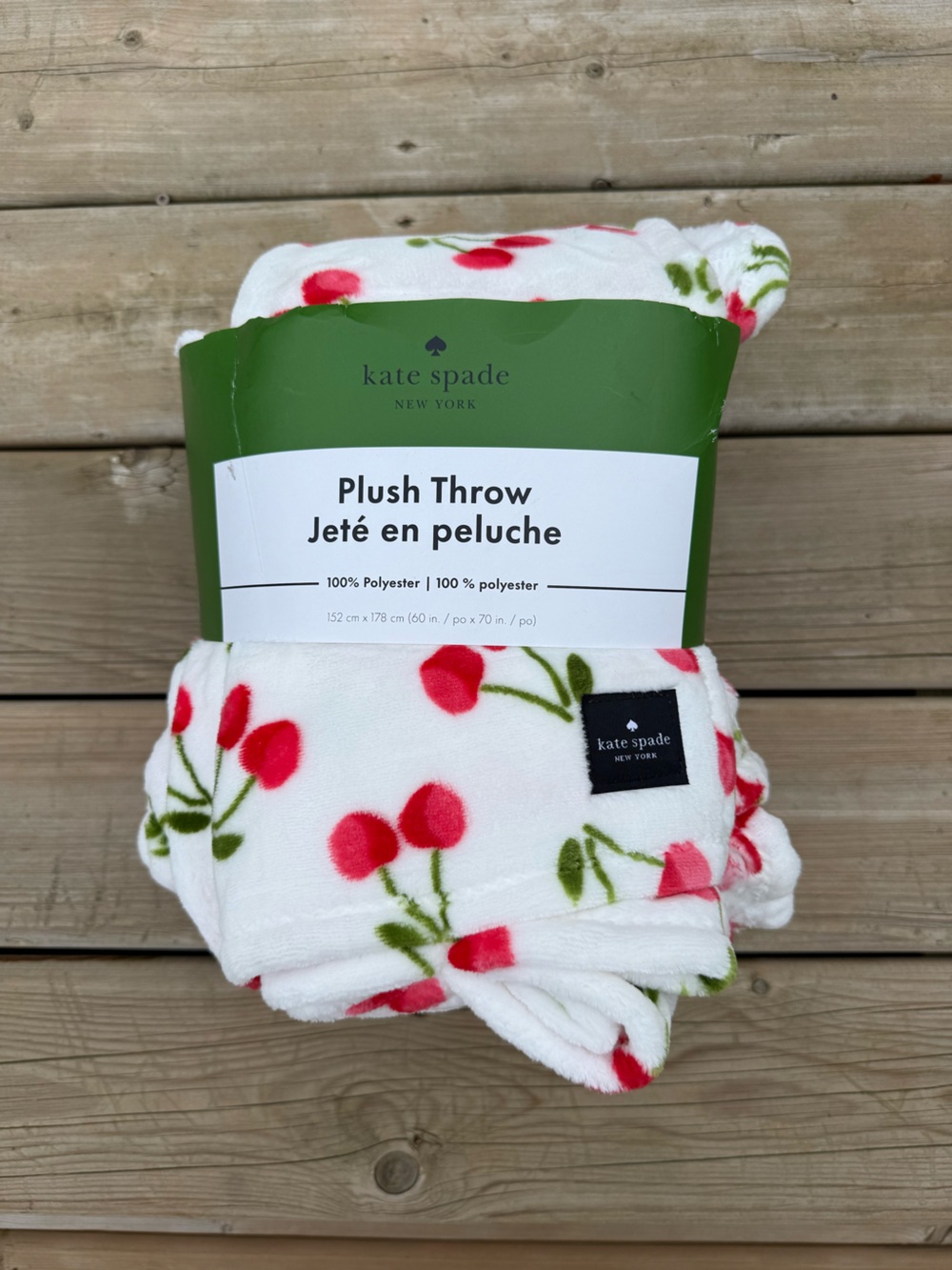 kate spade White Plush Throw with Red Cherry Print